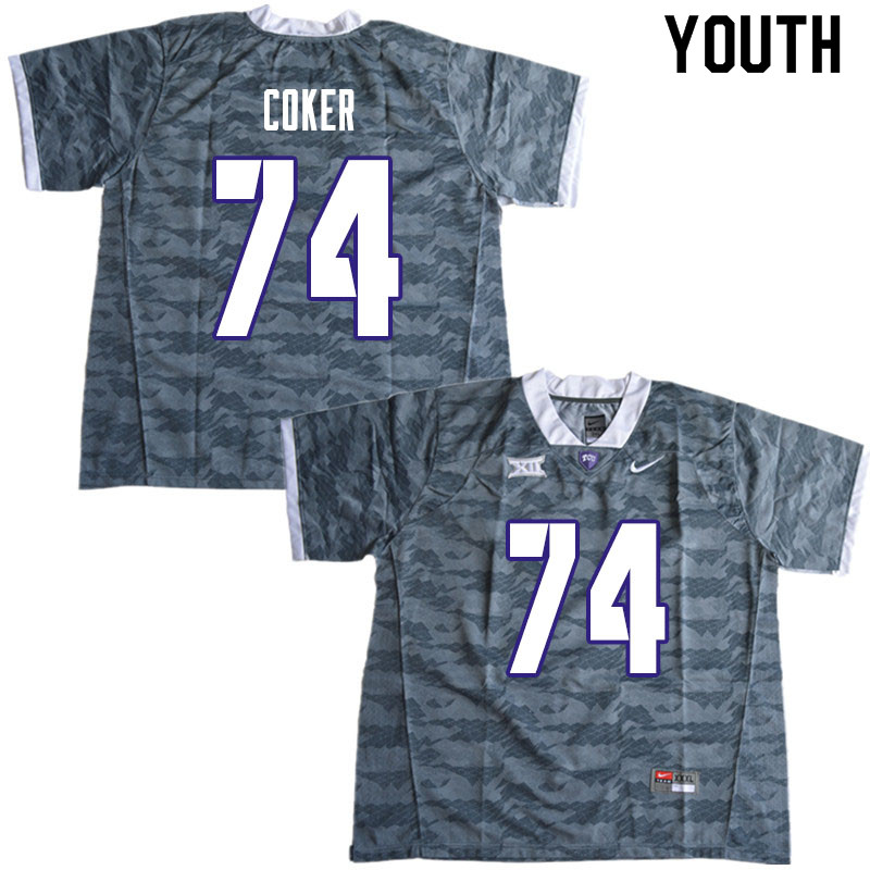 Youth #74 Andrew Coker TCU Horned Frogs College Football Jerseys Sale-Gray - Click Image to Close